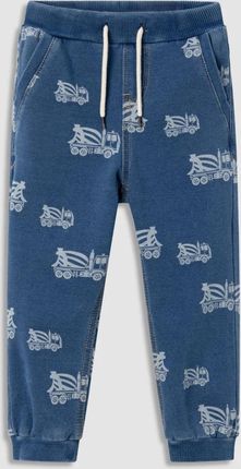 Spodnie jeansowe BAGGY niebieskie z printem i sznurkiem w pasie