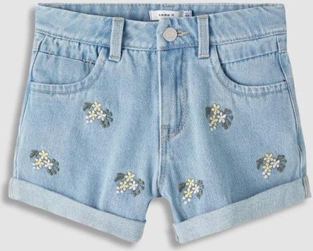 Szorty jeansowe BAGGY FIT błękitne z kieszeniami i haftem