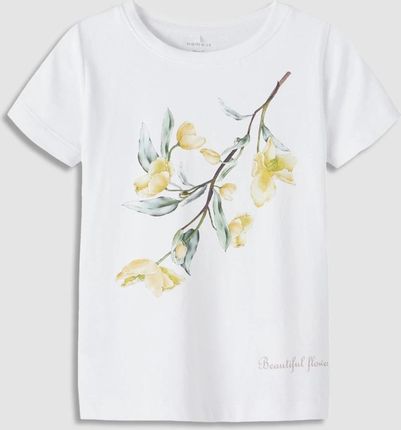 T-shirt z krótkim rękawem biały z kwiatowym nadrukiem