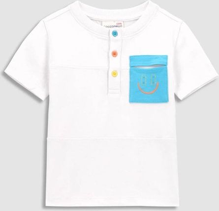 T-shirt z krótkim rękawem biały z kieszonką i guzikami