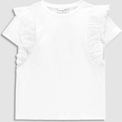 T-shirt z krótkim rękawem biała gładka z koronkowymi falbanami