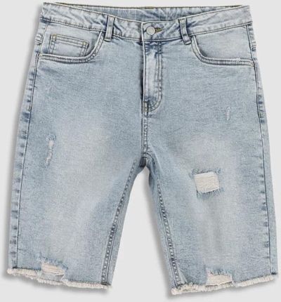 Krótkie spodenki  niebieskie jeansowe z ozdobnymi przetarciami