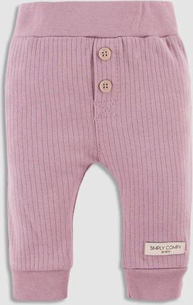 Spodnie bawełniane fioletowe prążkowane z guziczkami