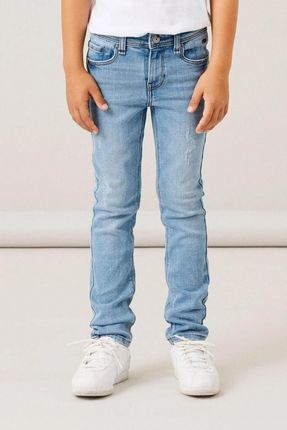 Damskie spodnie jeansowe zapinane na guziki z przetarciami 5502