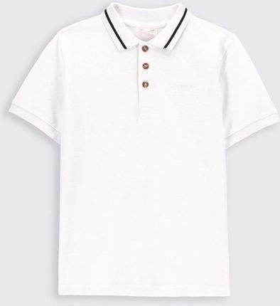 T-shirt z krótkim rękawem biały gładki z kołnierzykiem typu polo