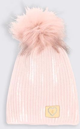 Czapka różowa swetrowa z polarową podszewką