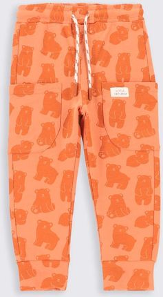 Spodnie dresowe pomarańczowe z printem i kieszeniami o fasonie SLIM