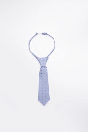 Krawat z zapięciem niebieski w kropki