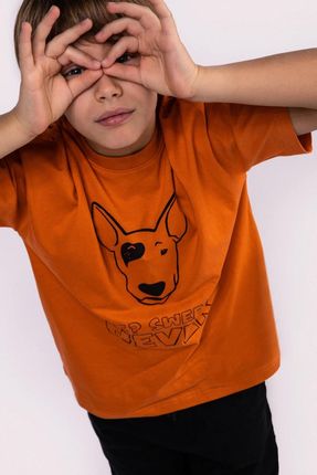 T-shirt z krótkim rękawem pomarańczowy z nadrukiem psa