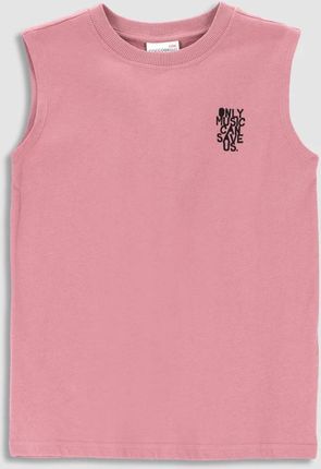 T-shirt bez rękawów różowy z nadrukiem na piersi