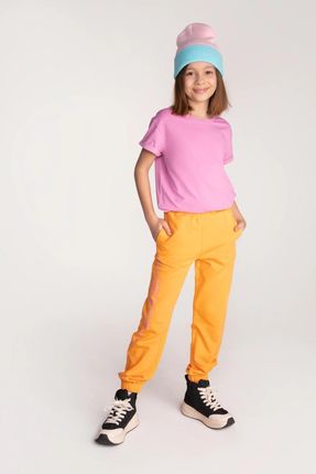 Spodnie dresowe pomarańczowe z nadrukiem na nogawce