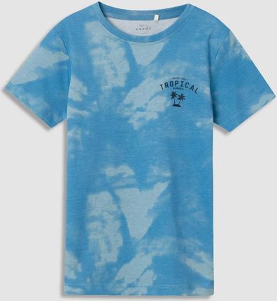 T-shirt z krótkim rękawem niebieski z palmami i efektem tie dye