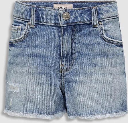 Szorty jeansowe REGULAR FIT błękitne z efektem sprania i postrzępionymi nogawkami