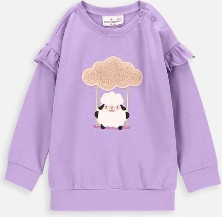 T-shirt z długim rękawem fioletowy z nadrukiem owieczki i falbankami na ramionach
