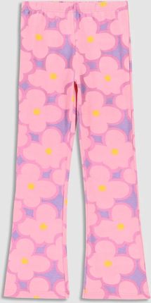 Spodnie FLARE w kolorze pudrowego różu z rozszerzanymi nogawkami i kwiatowym nadrukiem