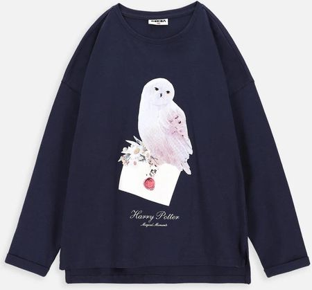 T-shirt z długim rękawem HARRY POTTER granatowy z nadrukiem - sowa Hedwiga