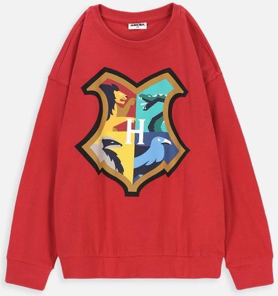 T-shirt z długim rękawem HARRY POTTER czerwony z herbem Hogwartu
