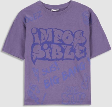 T-shirt z krótkim rękawem fioletowy z napisami