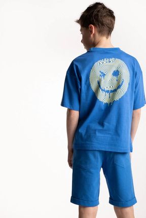 T-shirt z krótkim rękawem niebieski z emoji na plecach