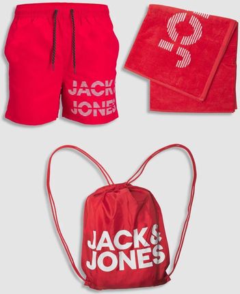 Komplet plażowy 3 pack czerwone szorty, ręcznik i worko-plecak