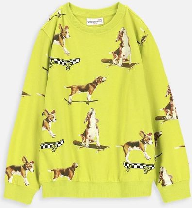 T-shirt z długim rękawem limonkowy z printem w psy na deskorolce