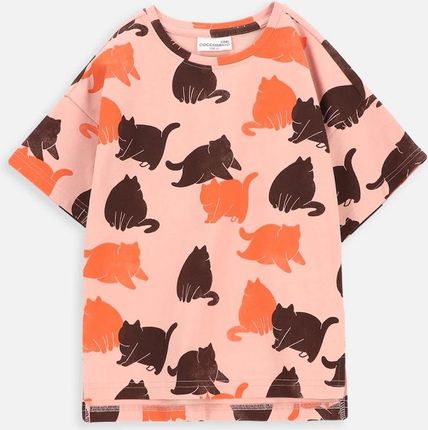 T-shirt z krótkim rękawem pudrowy róż z printem w koty
