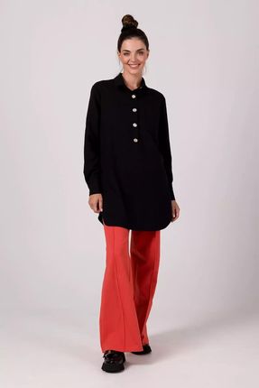 Elegancka długa koszula zapinana na guzki (Czarny, L/XL)