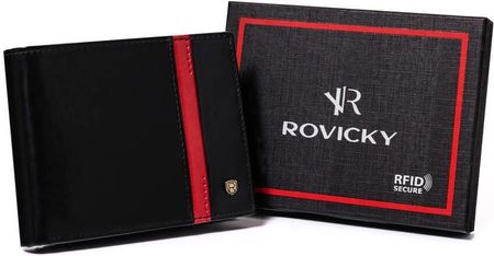 Skorzany portfel meski z czerwonym paskiem
