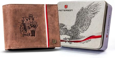 Skorzany portfel meski z patriotycznym wzorem