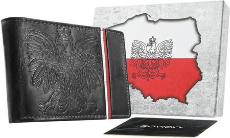 Skorzany portfel patriotyczny z godlem i flaga Polski