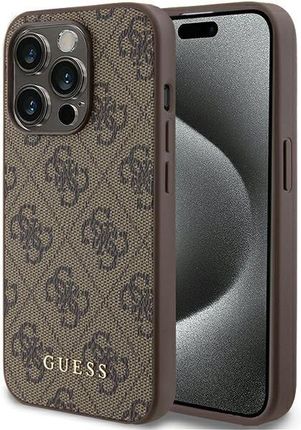 Guess Iphone 15 Pro 6 1" Brązowy Brown Hard Case 4G Metal Gold Logo