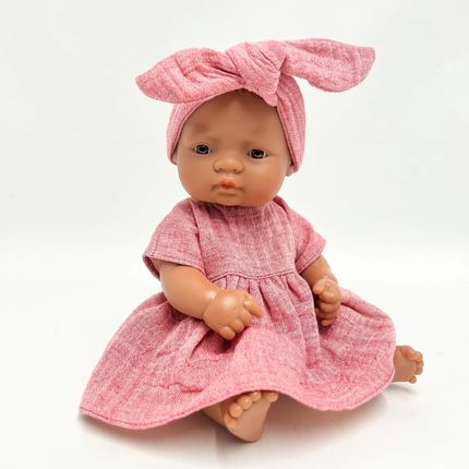 Przytullale Ubranka Dla Lalki Miniland 32cm Sukienka Z Muślinu Różowa