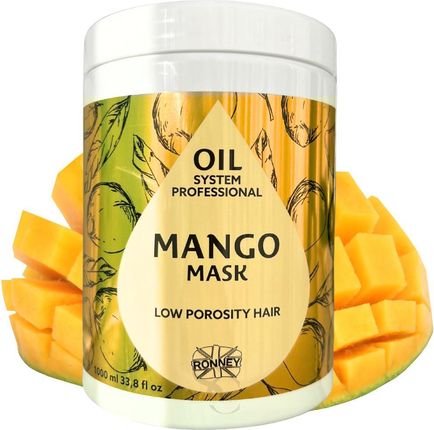 RONNEY Professional Oil System Low Porosity Hair - Maska do włosów niskoporowatych MANGO, 1000ml