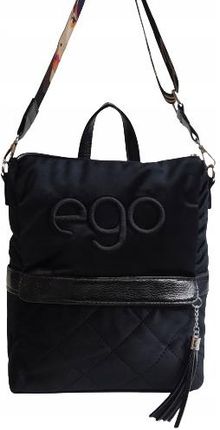 Plecak torebka Ego listonoszka czarna zamsz A4 pikowana 2w1