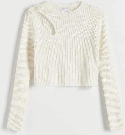 Reserved - Sweter z ozdobnym wycięciem - Kremowy
