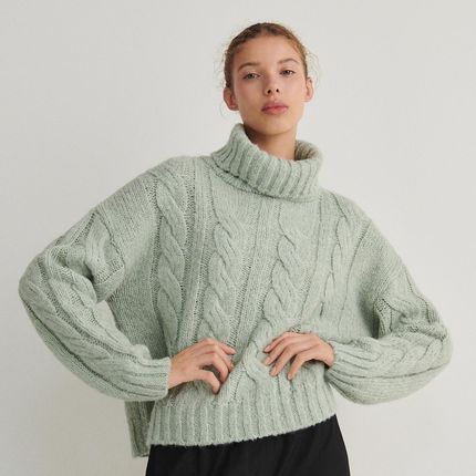 Reserved - Sweter z warkoczowym splotem - Zielony
