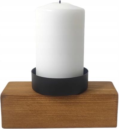 Świecznik na stół loft drewniany 16 cm na grube świece , ozdobny metalowa miseczka na świece