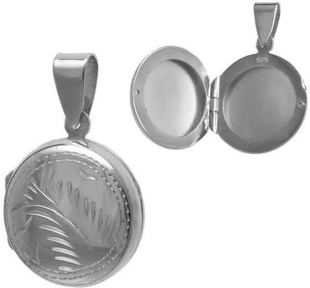 Valerio Elegancki okrągły otwierany srebrny wisior sekretnik grawerowany wzór srebro 925 W0524