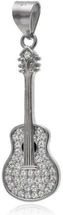 Valerio Elegancki rodowany srebrny wisiorek gitara klasyczna białe cyrkonie srebro 925 W0542