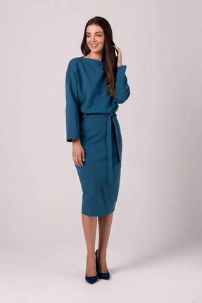 Elegancka sukienka midi z rozporkiem (Morski, XL)