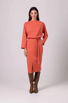 Elegancka sukienka midi z rozporkiem (Ceglasty, S)