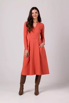 Uniwersalna sukienka midi rozkloszowana (Ceglasty, S)