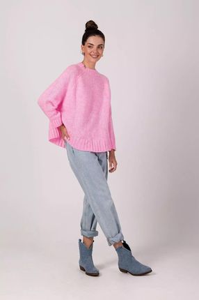 Sweter damski z szerokimi rękawami (Różowy, Uniwersalny)