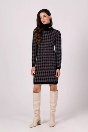 Sukienka swetrowa midi z golfem w stylu vintage (Czarny, L/XL)