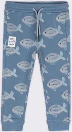 Spodnie dresowe niebieskie z nadrukiem w rybki o fasonie SLIM