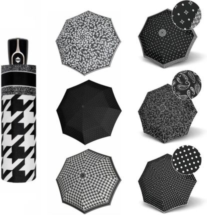 Doppler Magic Fiber czarno-biały składany parasol automatyczny dla kobiet vzor 1