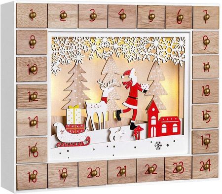Wideshop Kalendarz Drewniany Adwentowy Święty Mikołaj Led 2454