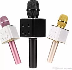 Mikrofon karaoke Q7 złoty z wbudowanymi głośnikami i bluetooth