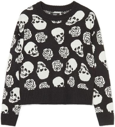 Cropp - Czarny sweter w czaszki i róże - Czarny
