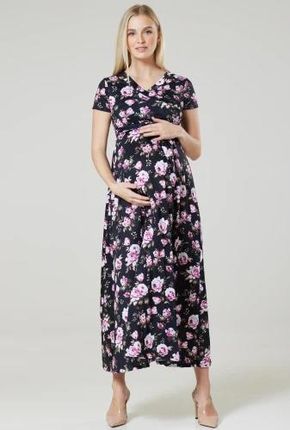 Sukienka ciążowa i do karmienia maxi 599 czarna w róże